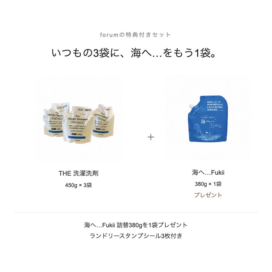 THE洗濯洗剤の詰替450g3袋と、プレゼントの海へ…Fukii詰替380g1袋